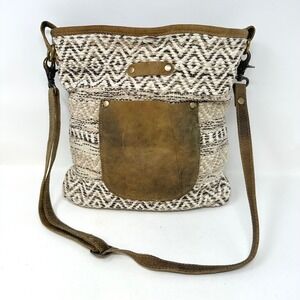 Myra Bag Woven & Leather Upcycled Crossbody‎ Bag